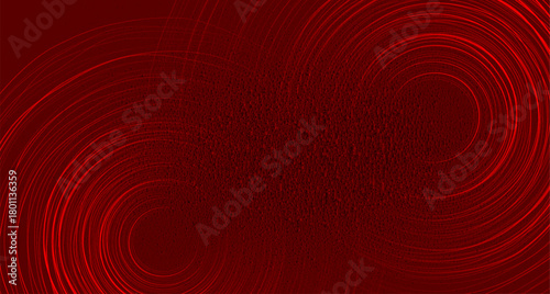 Red circular lines with grainy dots grunge texture abstract geometric background. Futuristic digital minimal vector design