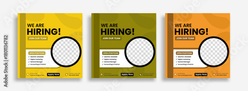 We are hiring job vacancy social media post template design with and yellow color