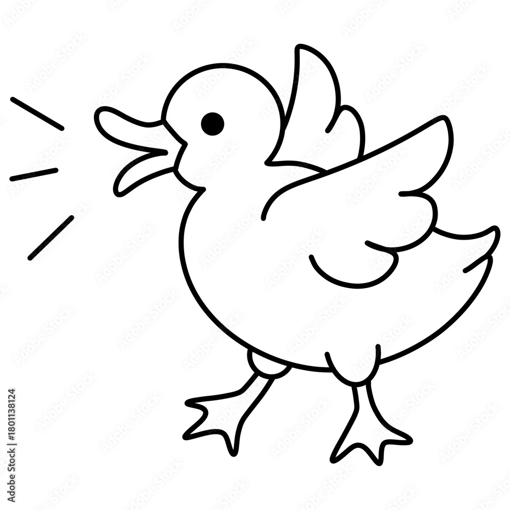 Fototapeta premium Outline illustration of a duck quacking loudly 