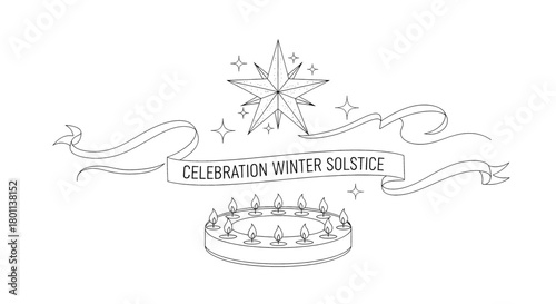 Festive winter solstice celebration banner with star and candles