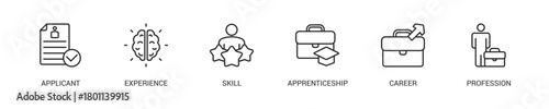 Traineeship Line Icon Set For Web Banner. Vector Illustration Concept With Some Icons. Designed In Line Style