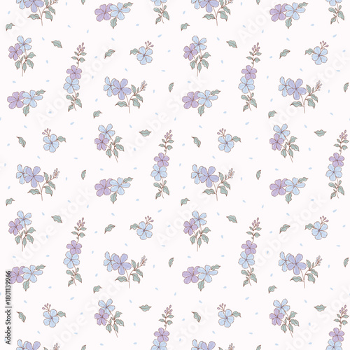Flower pattern, ditsy floral seamless. Small little flower on light  background. wallpaper pattern. tiny sky flower, cottage core style, design for fashion, fabric, packaging, stationary, textile