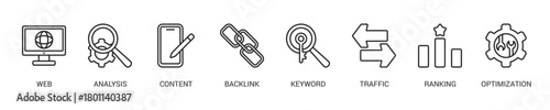 Seo Line Icon Set For Web Banner. Vector Illustration Concept With Some Icons. Designed In Line Style