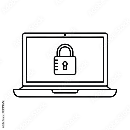Laptop Computer with Padlock Security Icon Vector Illustration for Cyber Protection