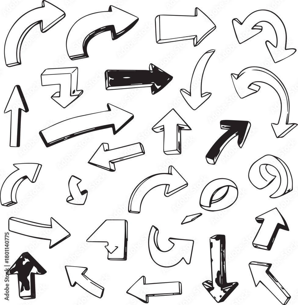 Obraz premium Hand Drawn Doodle Arrows Collection Set Vector Illustration Bundle