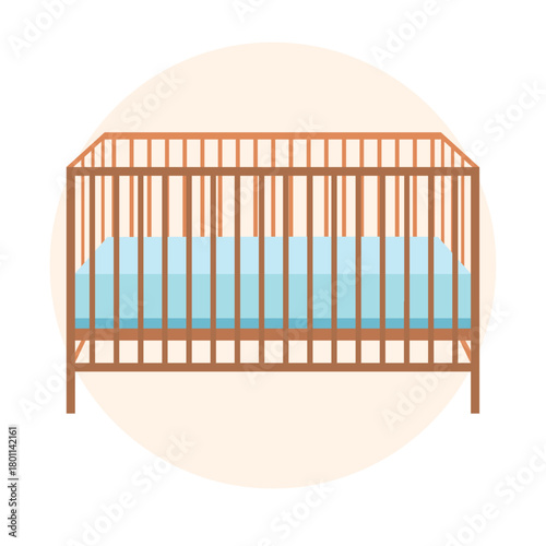 Wooden new born bed sleeping baby bassinet flat illustration