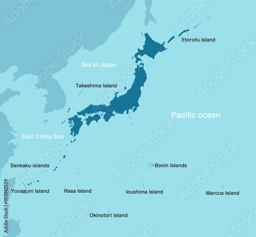 Vector map illustration of Japan's borders and exclusive economic zone