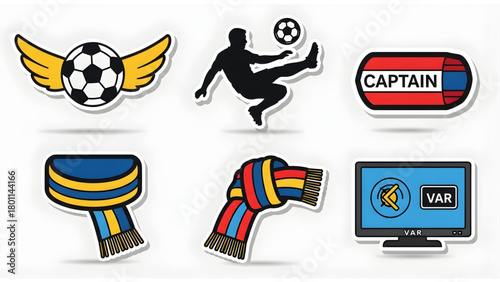 Soccer Icons Captain, Scarf, Ball, Monitor & Player - Sporty Design