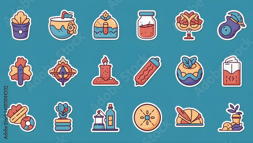 Conceptual set of magical alchemy and wizardry icons. Vector sticker pack illustration for fantasy role-playing games