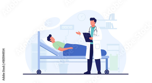 Hospital Consultation Depicting Physician Discussing Diagnosis With The Patient in The Hospital Bed