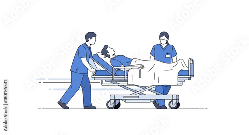 Hospital Staff Transporting a Patient on a Medical Stretcher for Treatment