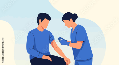 Illustration Of A Medical Professional Giving Vaccination Injection To A Patient For Health