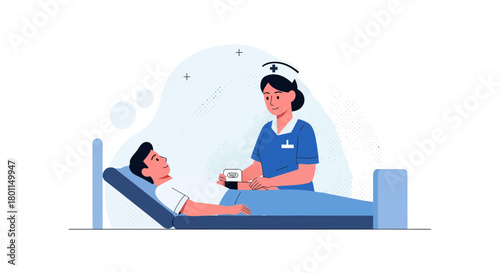 Medical Professional Measuring Patient's Blood Pressure in a Hospital Room Setting