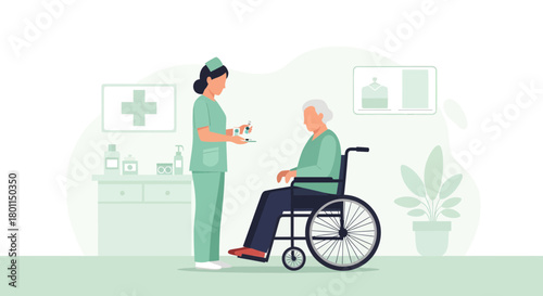 Medical Professional Providing Care To A Patient In A Wheelchair For Treatment and Support