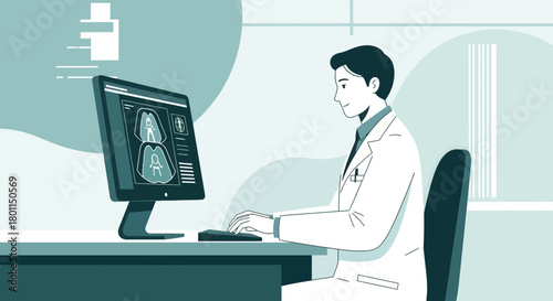 Medical Professional Studying Diagnostic Results On A Computer Screen For Analysis Purposes