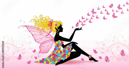 silhouette of a girl dancing with flowers