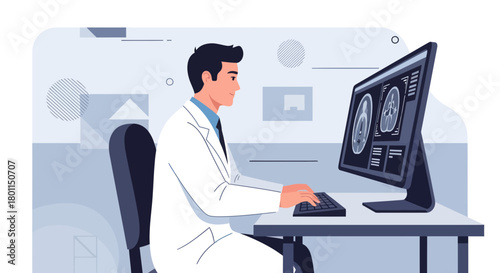 Medical Professional Analyzing Brain Scans on Digital Display for Diagnostic Assessments