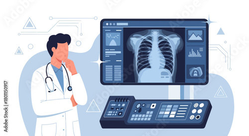 Medical Professional Analyzing X-Ray of Human Chest and Evaluating Patient's Health