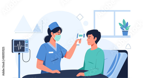 Medical Professional Checking Patient's Temperature with Digital Thermometer in Hospital