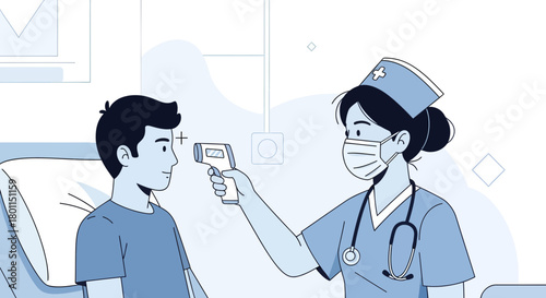 Medical Professional Checking Temperature Illustrating Patient Examination in Modern Hospital