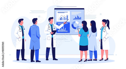 Medical Professionals Analyze Data and Collaborate for Healthcare Solutions Visualization