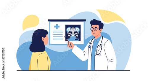 Medical Professional Explaining a Radiograph to The Patient During a Consult. In a Simple Style