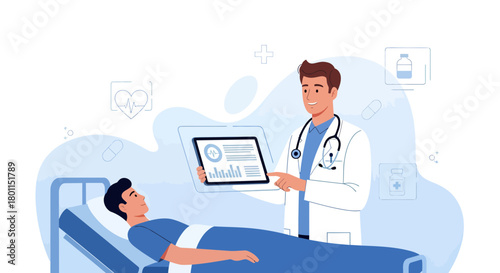 Medical Professional Explaining Diagnostics to Patient with Digital Data Displayed