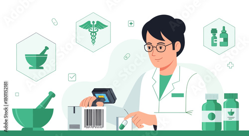 Modern Pharmacy: A Pharmacist Scanning Medications in a Professional Healthcare Environment