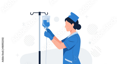 Nurse Preparing an Intravenous Drip Infusion For Medical Treatment and Healthcare