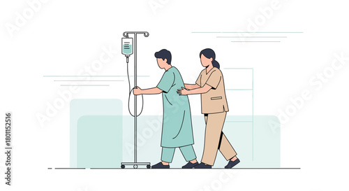 Patient Assisted By Healthcare Professional While Having Intravenous Drip In Hospital