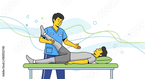 Physical Therapist Demonstrates Leg Stretch Exercise on Patient to Aid Recovery and Rehabilitation