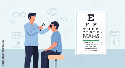 Vision Examination And Eye Test Conducted By A Professional Optometrist in Clinical Environment