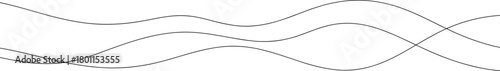 Abstract wavy lines, thin black curve set, simple line art element, minimalist wave, water, wind, sound wave vector illustration.