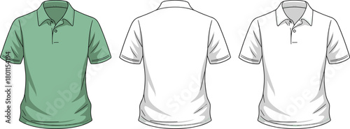 Cad drawing flat vector illustration of polo shirt front and back view fashion sketch for garment design template, clothing apparel