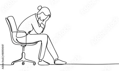 Continuous Line Drawing of a Woman in Deep Thought or Distress