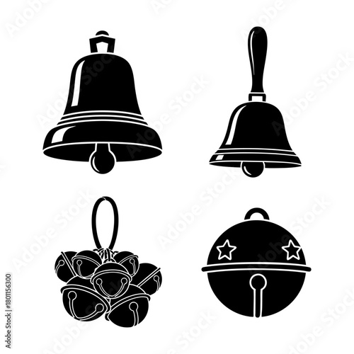 Christmas Bell Silhouettes Church Hand Sleigh Jingle Set