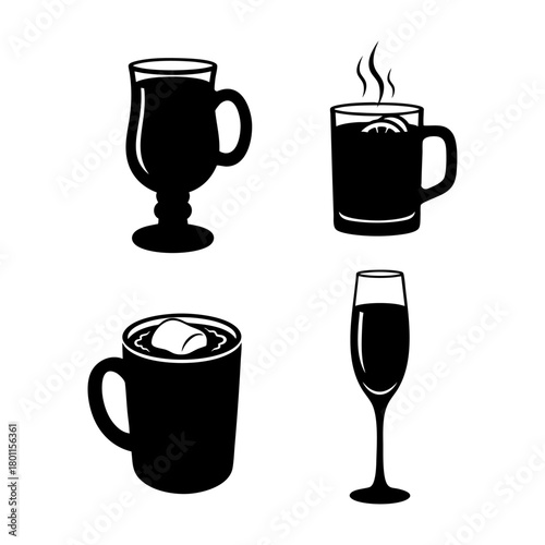 Christmas Drink Silhouettes Eggnog Wine Cocoa Champagne