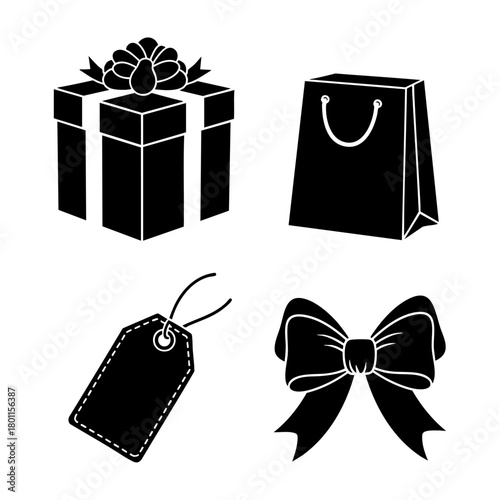 Christmas Gift Silhouettes Box Bag Tag Bow Vector Set