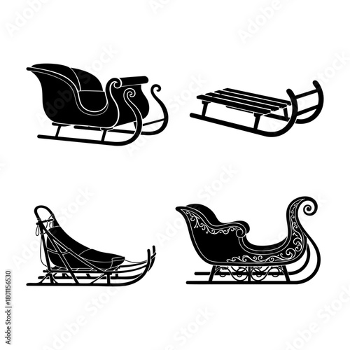 Sled and Sleigh Silhouettes Santa Child Dog Sleigh Set