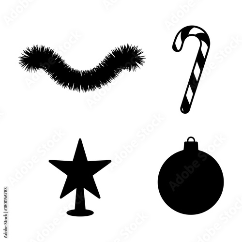 Christmas Tree Decoration Silhouettes Tinsel Star Bauble