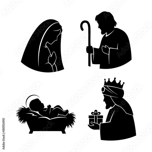 Nativity Character Silhouettes Mary Joseph Jesus Wise Man