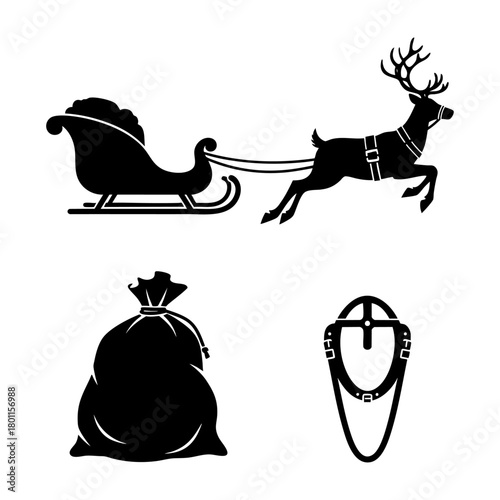 Santas Sleigh Silhouette Collection Reindeer Gift Harness