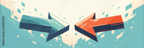 A dynamic vector illustration featuring two contrasting arrows pointing towards each other, symbolizing conflict, decision, or opposing forces.
