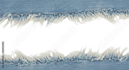 Frayed Blue Denim Fabric Border With Copy Space