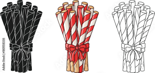 Bundle of candy sticks tied with ribbon, ideal for sweet treats and festive holiday designs