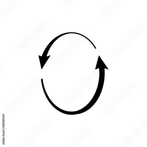 Arrow around a circle. Semicircular arrows rotate in a circle. Semi circle arrows follow each other.