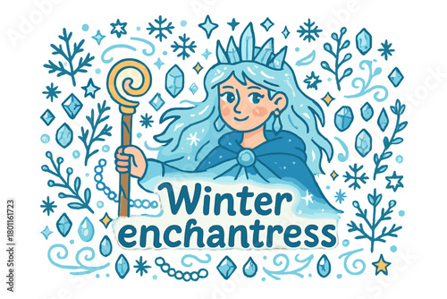 Winter Enchantress Illustration. Winter enchantress. Hand-drawn doodle illustration of winter enchantress.