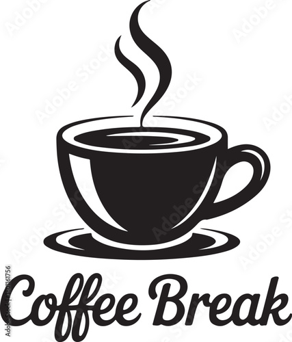 Steaming coffee cup and saucer vector with "Coffee Break" text for cafe menus or office signage