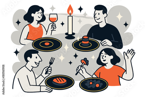 Minimalist Luxurious Feast. Luxury minimalist feast. Simple black plates with golden rims placed on a clean