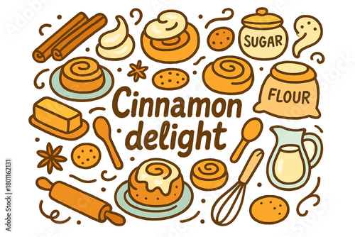 Cinnamon Delight Doodle. Cinnamon delight. Hand-drawn doodle illustration of cinnamon delight. Cinnamon rolls,